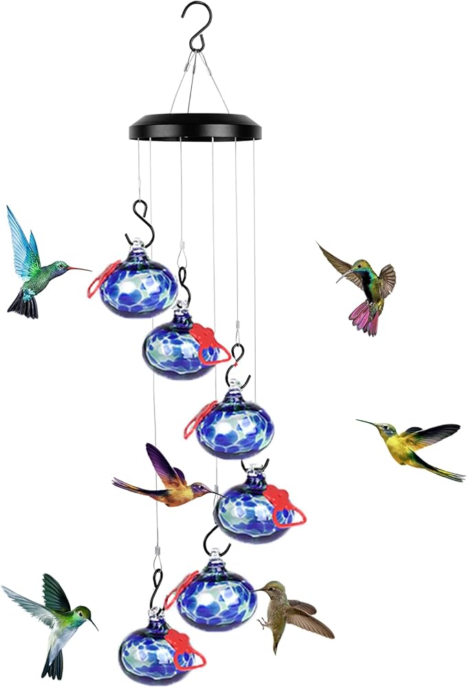 Headak Life Charming Wind Chimes Hummingbird feeders for Outdoors Hanging ant and bee Proof,Never Leak,Perfect Hummingbird Gift for People(Deep Blue)