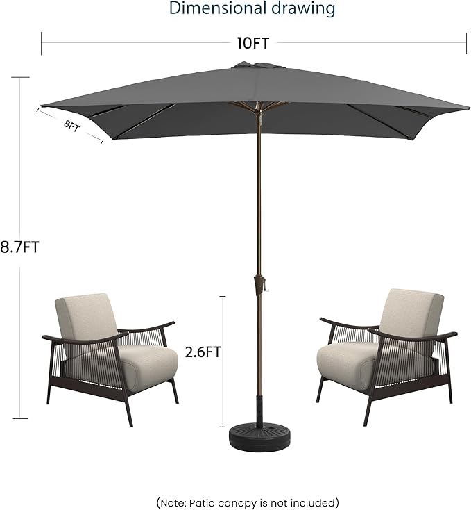 8x10FT Rectangular Patio Umbrella with Crank Lift for Garden,UV Protection Outdoor Umbrella for Deck,Pool and Yard,Grey