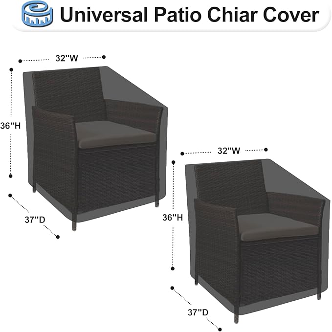 OutdoorLines Outdoor Waterproof Furniture Chair Cover - UV-Resistant Patio Lawn Chair Covers for Outdoor Furniture Windproof Heavy Duty Chair Covering, 2 Packs, 32Wx37Dx36H Inches, Black