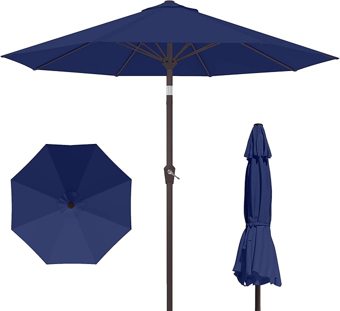 PatioKingdom 10FT Patio Umbrella with Push Button Tilt and Crank, Outdoor Market Umbrella with 8 Fiberglass Ribs, UV Protection Table Umbrella for Pool,Backyard,Garden,Deck