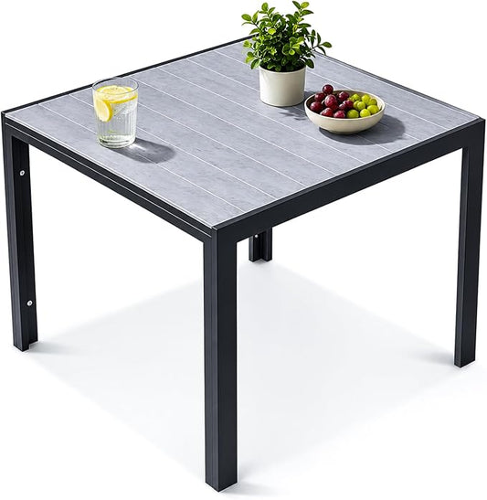 ALBAD 36" Square Outdoor Dining Table for 4 Peolpe, Wood Grain Top | Waterproof HDPE tabletop on powder-coated aluminum frame. all-weather patio table for garden, backyard, deck & porch.