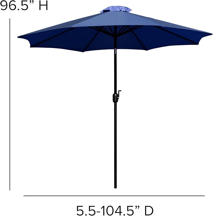 EMMA + OLIVER 9' Navy Outdoor Patio Umbrella With Easy To Use Crank And Tilt Function - Round Patio Table Umbrella with 1.5" Diameter Steel Pole