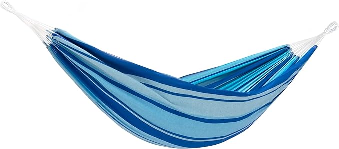 Vivere Brazilian Style Double Cotton Hammock with Polyester End Strings, 450 lb Weight Capacity (Island Breeze)