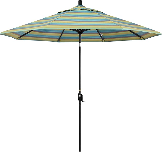 California Umbrella 9' Round Aluminum Market Umbrella, Crank Lift, Auto Tilt, Bronze Pole