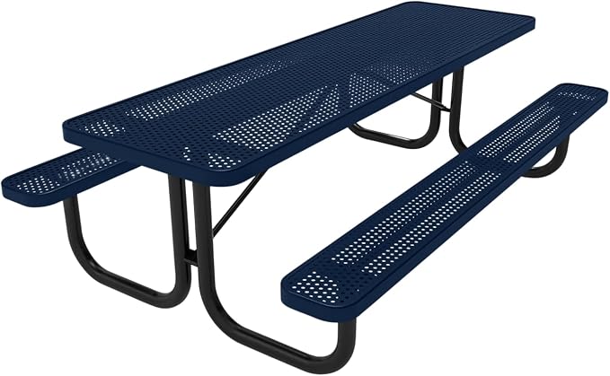COATEDOUTDOORFURNITURE T8-P-TXTDBL Heavy Duty Rectangular Portable Picnic Table, 8 Ft, Textured Dark Blue, Made in America