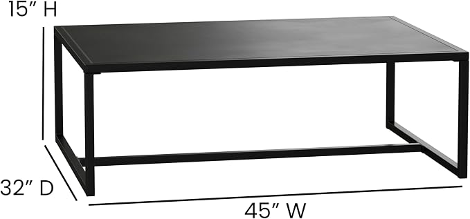 EMMA + OLIVER All-Weather Commercial Grade Indoor/Outdoor Steel Patio Coffee Table in Black