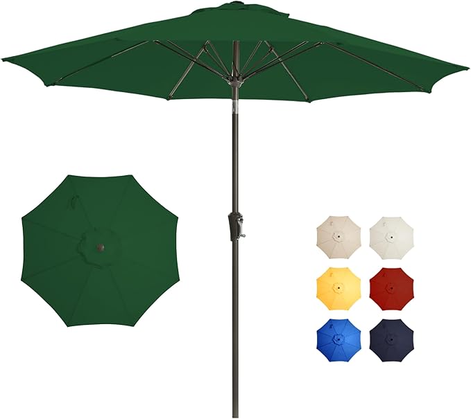 9FT Large Outdoor Patio Umbrella Pool Market Umbrella-UV Resistant, Easy Push Button Tilt and Crank, 8 Sturdy Ribs Heavy-Duty Table Umbrella for Deck, Backyard, Garden (Green)