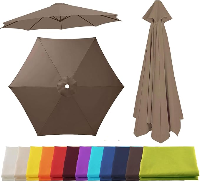 Patio Umbrella Replacement Canopy for 6/8 Ribs, Outdoor Table Market Yard Umbrella Replacement Top Cover, Waterproof Umbrella Canopy Fabric Replacement Canvas(Dark Top Color,7.5FT 6-Ribs)