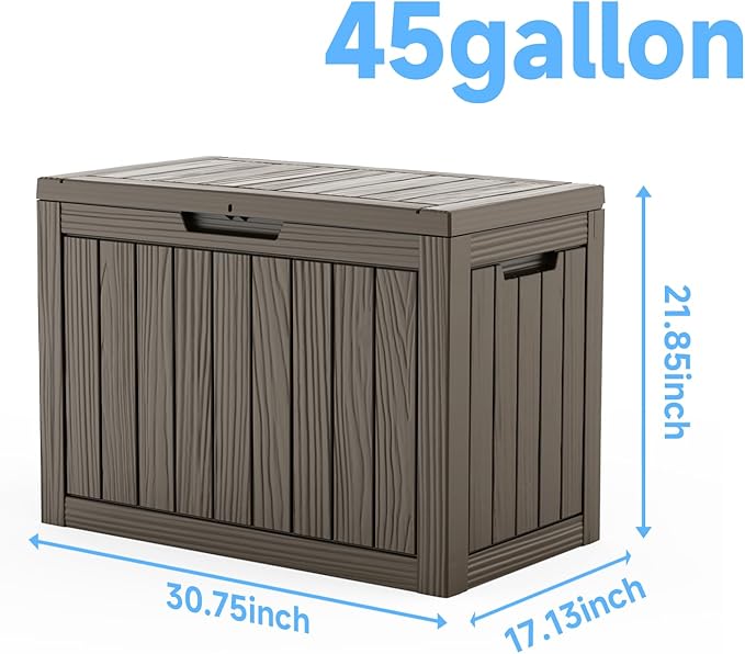 Pepe Tee Waterproof Resin Deck Box, Outdoor Storage Bin for Patio Furniture Cushions, All-Weather Garden Organizer & Seating Bench, Coffee