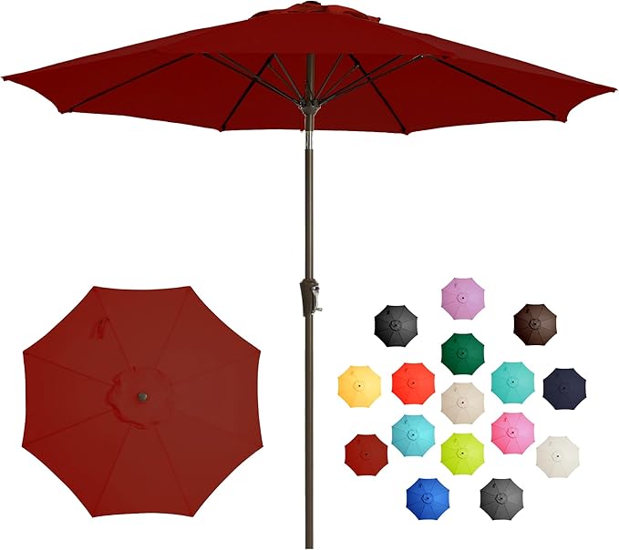 LOUNZY 9FT Large Outdoor Patio Umbrella Table Umbrella-UV Resistant,Easy Push Button Tilt and Crank,8 Sturdy Fiberglass Ribs Pool Umbrella for Patio,Backyard,Deck,Yard,Market
