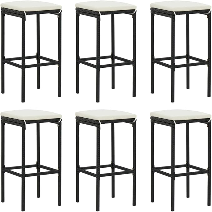 7 Piece Patio Bar Set with Cushions,Garden Table and Chairs Sets,Garden Conversation Sets, Outdoor Patio Furniture,for Patio,Backyard,Garden,Poly Rattan Black