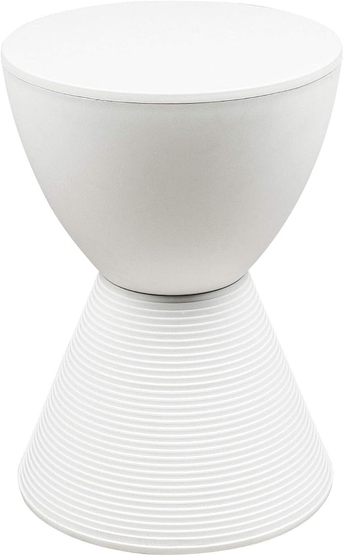 LeisureMod Modern Hourglass White Side Table - ABS Shell Drum End Table with Storage for Indoor & Outdoor Use