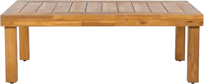 Christopher Knight Home Havets 81.25" Sectional L Shaped Sofa, 4 Pieces Acacia Wood Patio Furniture Set, Slat Coffee Table, Spacious Seat and Table Set for Backyard Garden Balcony, Teak+Beige