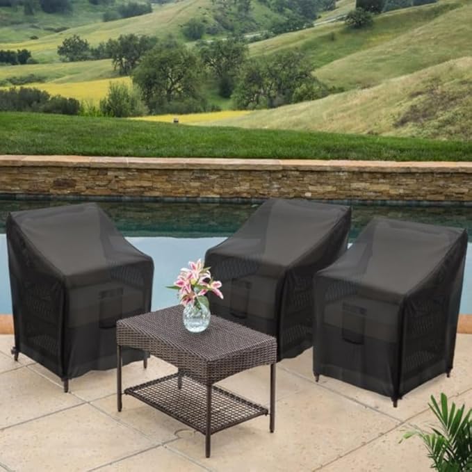 GARPROVM Patio Chair Cover 2 Pack, Outdoor Stack Chairs Covers Waterproof Garden Chair Covers, 420D Oxford Fabric Furniture Covers for Lounge Chairs Armchairs, 25.2" W x 33.46" D x 47.24" H