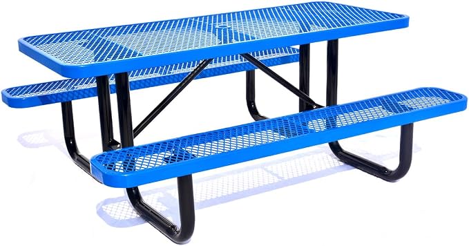 Heavy Duty 6' Rectangular Picnic Table, Expanded Metal,(72" Long) (Blue)