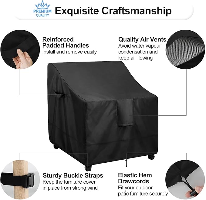 OutdoorLines Outdoor Waterproof Furniture Chair Cover - UV-Resistant Patio Lawn Chair Covers for Outdoor Furniture Windproof Heavy Duty Chair Covering, 2 Packs, 35Wx38Dx31H Inches, Black