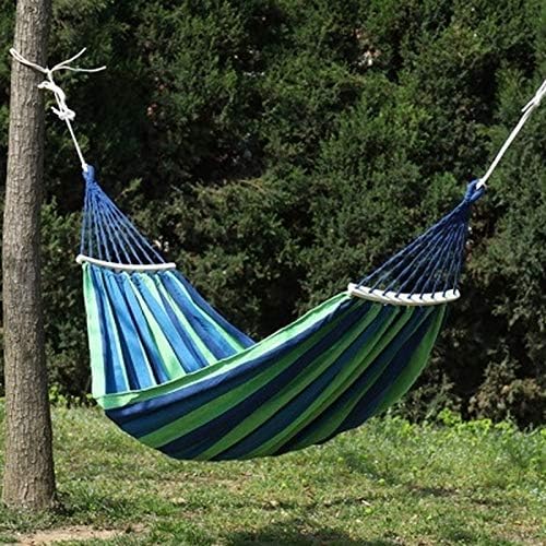 Camping Accessory Outdoor Rollover-Resistant Single Person Canvas Hammock Portable Beach Swing Bed with Wooden Sticks, Size: 260 x 80cm(Blue) (Color : Blue)