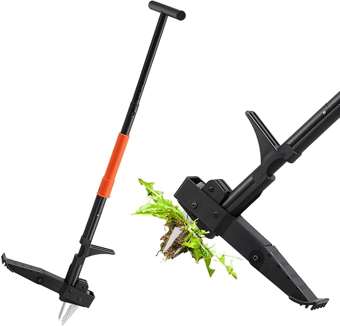 Stand Up Weed Puller Tool - 43" Long Handle Garden Weeder With Foot Pedal, Heavy Duty Steel Claw Weed Remover For Uprooting Dandelions, Thistles, Crabgrass - Garden Yard Lawn Root Grabber Removal