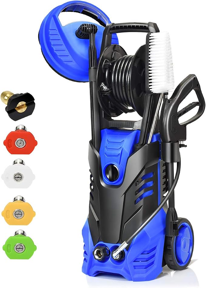 Goplus 3000PSI Electric High Pressure Washer, 2 GPM 2000W Portable Power Washer Deck Patio Cleaner with Nozzles (Blue)