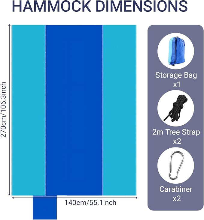 Camping Hammocks, Portable Lightweight Parachute with Tree Straps, Single or Double Hammock Without Stand, Nylon Camping Gear for Outdoor Beach Backpacking Hiking, Camping Essentials(Blue)
