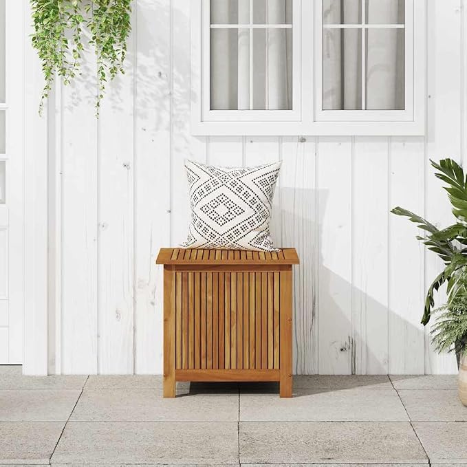 Solid Acacia Wood Outdoor Storage Box 23.6"x19.7"x22.8" with Water-Resistant Bag, Multi-Functional Patio Furniture Bench and Deck Box for Poolside Backyard Garden Tools Cushions Organization