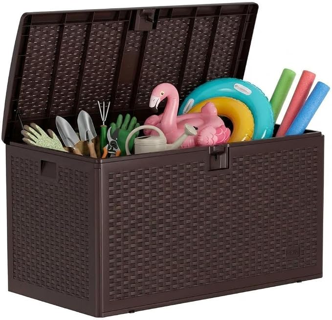 73 Gallon Waterproof Large Resin Deck Box Indoor Outdoor, Lockable Storage Container for Patio Furniture Cushions, Throw Pillows, Garden Tools, and Pool Floats, Black 44.5"L * 21.1"W * 22"H