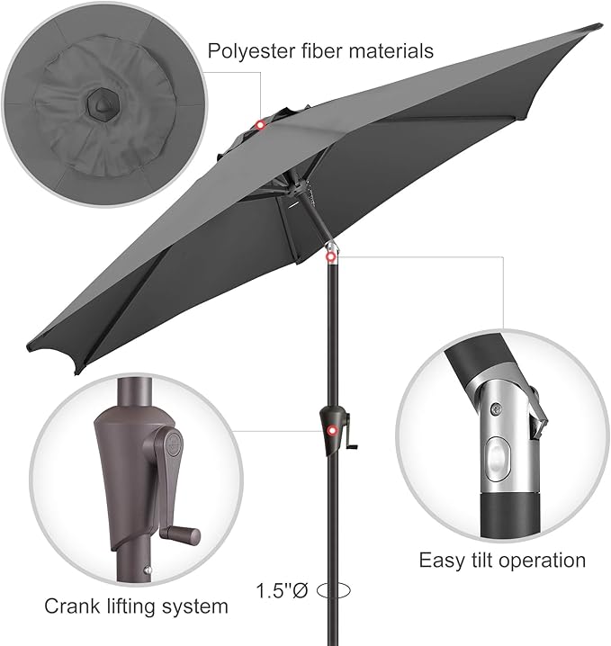 10ft Patio Umbrella Outdoor - Table Umbrella with 6 Sturdy Ribs, Market Umbrella with Push Button Tilt, UV Protection for Pool, Porch, Garden, Deck, Backyard (Anthracite)