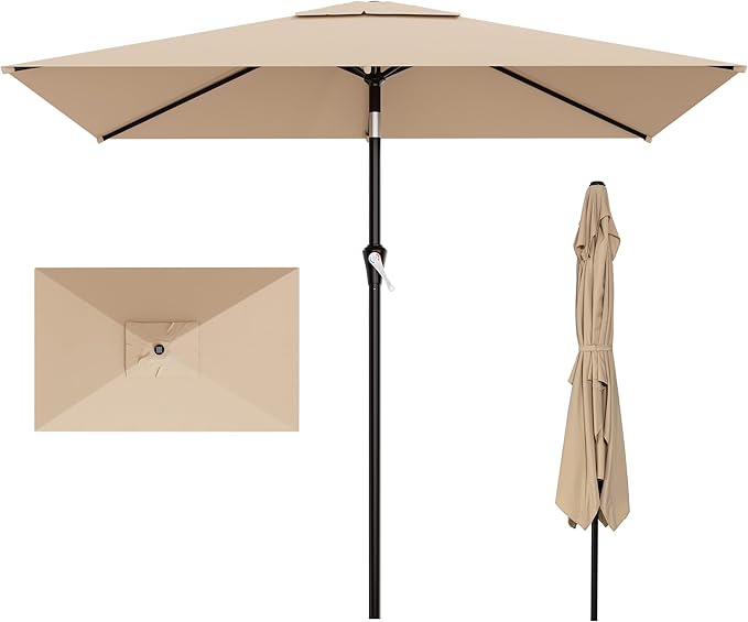 AreShark 6.5' x 10' Rectangular Patio Umbrellas for Outdoor, Outdoor Table Umbrella, Large Outdoor Patio Umbrellas with 6 Sturdy Ribs for Pool, Garden, Deck & Market (Beige)