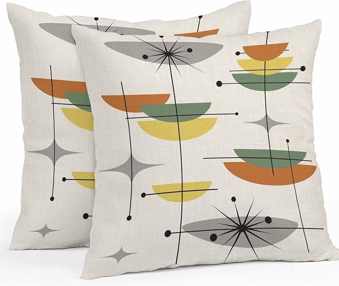 Vandarllin Outdoor Throw Pillows Covers 18x18 inch Set of 2 Waterproof Boho Mid Century Decorative Zippered Cushion Covers for Patio Furniture, Sage Green Yellow Geometric Abstract Lumbar Pillowcases