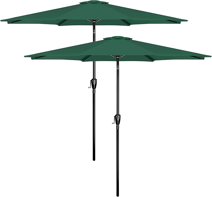 HealSmart 2pcs 9ft Patio Umbrella with Push Button Tilt/Crank, Outdoor Table Market Yard Umbrella with 8 Sturdy Ribs for Garden, Backyard, Deck, Pool, Green