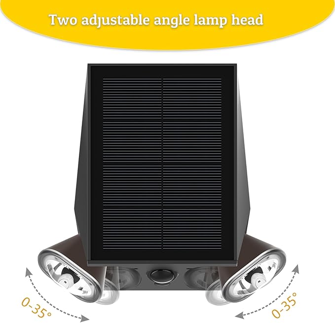 SOTTLOT Outdoor Solar Lights, Double Head Solar Wall Light, 800LM 4000K Dimmable Solar Flood Lights for Outside, Wall, Patio Decorative, Motion Sensor, Waterproof, Dark Grey