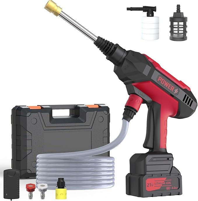 950PSI CordlessPowerWasher with Foam Cannon for Car, Lane, Patio Cleaning, Red