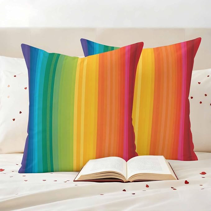 Colors Striped Outdoor Pillow Covers Set of 2 Rainbows Gradients Yellow Red Abstract Waterproof Throw Pillow Cover Decorative Cushion Cases for Patio Porch Garden 18X18 Inch