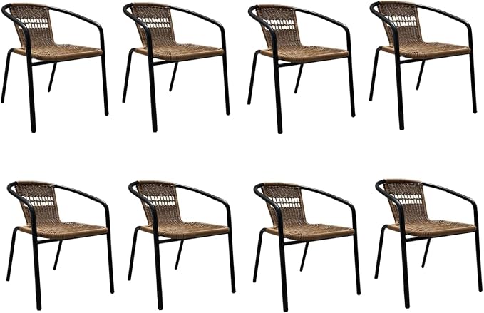8 Piece Patio Chairs Set, Stackable Outdoor Rattan Chairs, Weatherproof Wicker Patio Seating for Balcony, Porch, Lawn, Small Patio Furniture Set for Backyard, Garden, Poolside, Brown