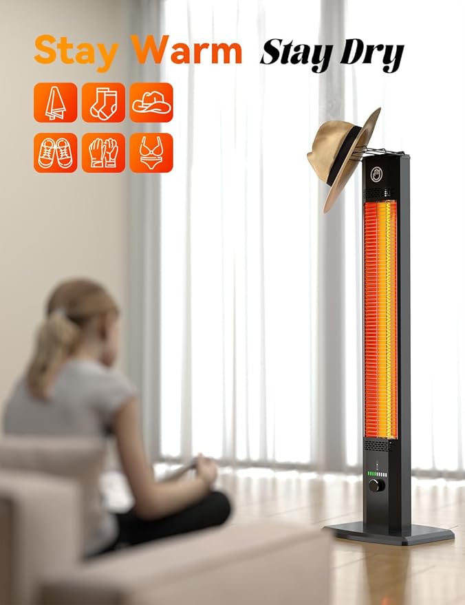 42INCH Outdoor Heater, 9Heat Levels & 540Min Timer, Child Safety Lock, IP65 Waterproof Garage Heater, 1500W Infrared Heating,Tip-Over&Overheat Protection,Patio Heaters for Outdoor Use Indoor