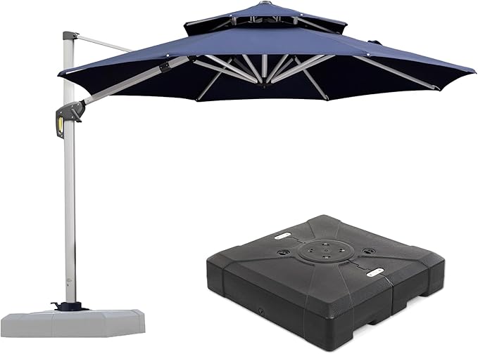 PURPLE LEAF 10 FT Cantilever Patio Umbrellas with Base Included, Large Round Offset Umbrella with 360° Rotation, Outdoor Aluminum Pool Umbrella for Pool Lawn Garden, Navy Blue