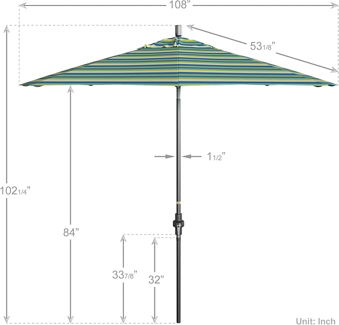 California Umbrella 9' Rd. Crank Lift, Collar Tilt, Aluminum Pole, Fiberglass Rib Patio Umbrella, Hammertone Grey Finish
