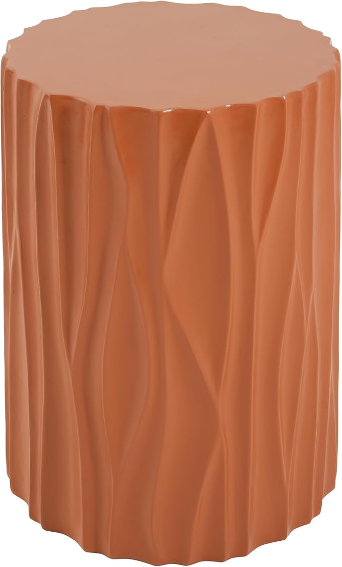 Terracotta Wave Textured MGO Cylindrical Side Table, Indoor & Outdoor Multi-Use Stool Table for Living Room Patio Balcony