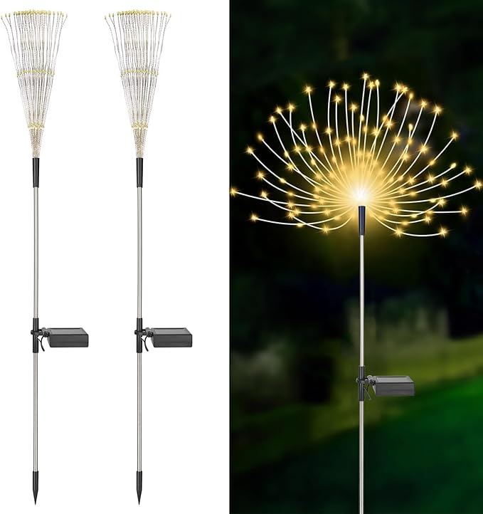 2PACK Solar Firework Lights outside150LEDs 8 Lighting Mode Sensor Light Waterproof for Garden Decoration Yard Pathway Christmas ，Halloween，Parties，Wedding， Christmas Decoration (White)