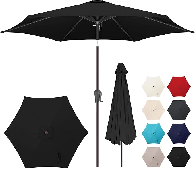 7.5FT Outdoor Patio Umbrella - Table Umbrella Waterproof UV Protection, Sombrillas de Patio with Push Button Tilt, Sun Umbrella for Pool, Porch, Garden, Deck, Backyard (Black)