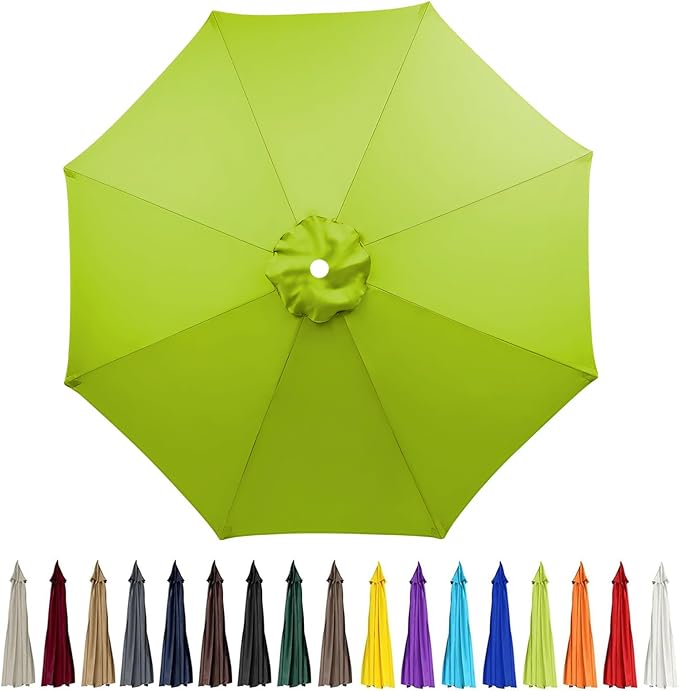 9ft Patio Umbrella Replacement Canopy for 8 Rib, Outdoor Table Market Yard Umbrella Replacement Top Cover (Canopy Only),Grass Green