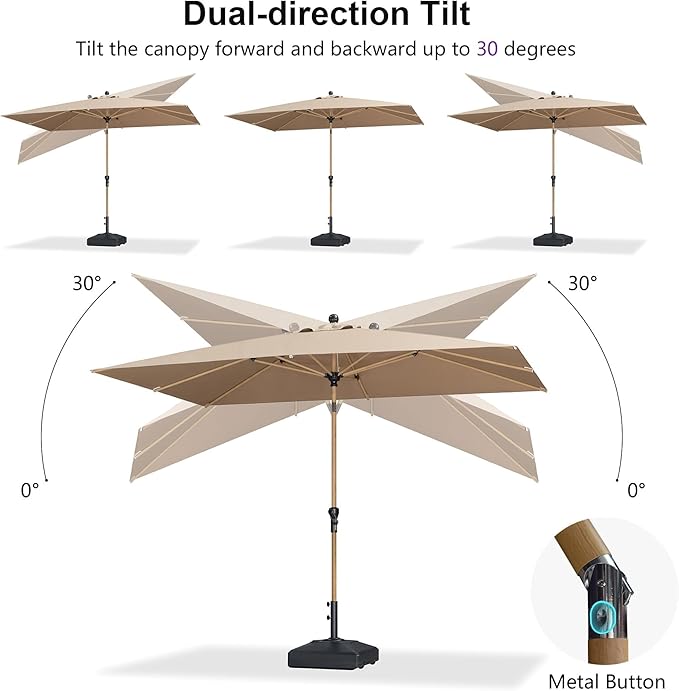 PURPLE LEAF 5' x 8' Patio Umbrella Outdoor Table Umbrella Aluminum Market Umbrella with Push Button Tilt & 8 Sturdy Ribs and Crank Rectangular Outdoor Umbrellas for Garden Patio Lawn, Taupe
