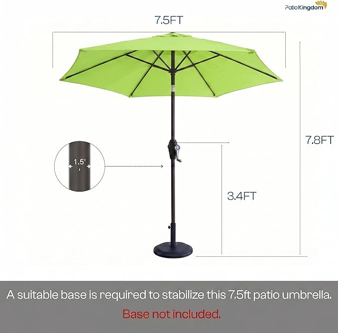 7.5ft Patio Umbrella, Outdoor Table Market Umbrella with Smooth Crank Lift, 6 Windproof Fiberglass Ribs, UPF50+ UV Protection for Deck, Pool, Garden and Backyard