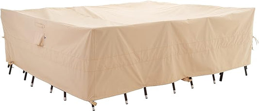 WJ-X3 Extra Large Patio Furniture Set Covers Waterproof, Outdoor Table Cover Heavy Duty, Lawn Sectional Set Cover Anti-Fading, High Wind Resistant, Anti-UV, 180W x 96D x 36H Inches, Beige
