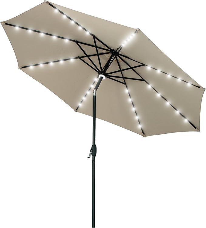 GDY 10Ft Patio Umbrella, Table Umbrella with 40 LED Lights, Outdoor Umbrellas for Patio, with Tilt and Crank, Center Light, for Garden, Deck, Backyard, Pool, and Beach.
