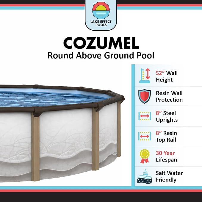 Lake Effect Pools 'Cozumel' 21 ft Round Above Ground Swimming Pool | 52 Inch Resin Protected Steel Sided Walls | Bundle Includes: 25 Gauge Overlap Liner & Widemouth Skimmer