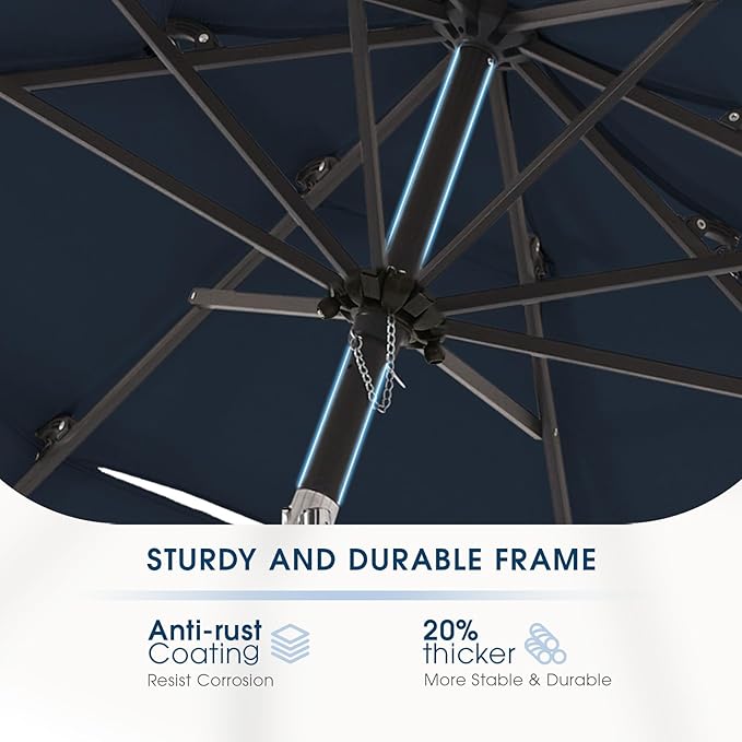 wikiwiki 9ft 3-Tier Patio Umbrella Outdoor Table Market Umbrella for Patio with Push Button Tilt/Crank, Fade Resistant Waterproof POLYESTER Canopy for Garden, Lawn, Deck, Backyard & Pool, Navy Blue