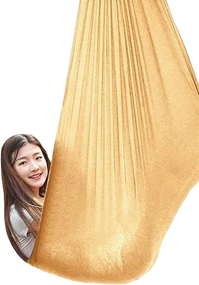 Indoor Swing Chair Soft Hanging Hammock for Kids Child and Teens with Special Needs Yoga Sensory Integration Outdoor Camping (Color : Gold, Size : 100 x 280 cm)