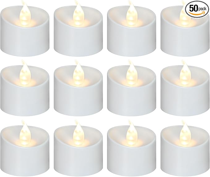 50 Pack LED Tea Lights, Last 100H+, Warm White Flickering Light