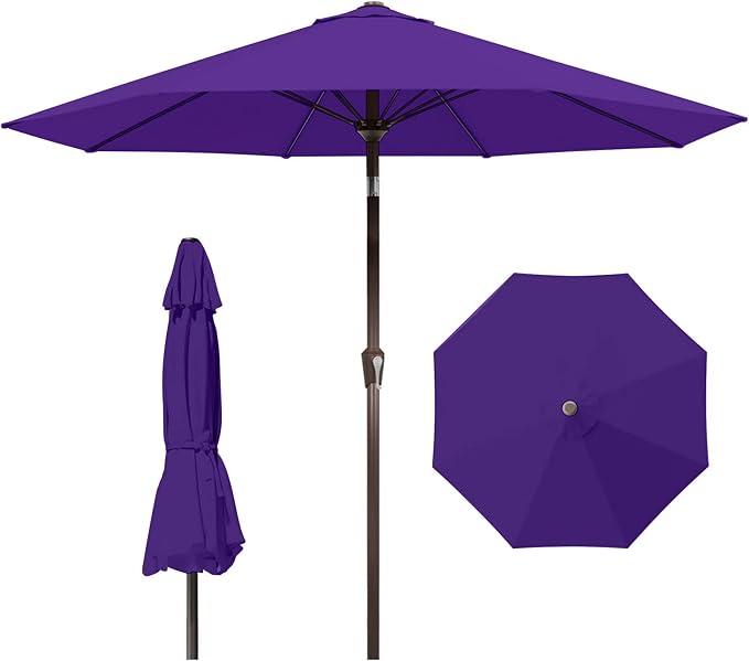 9ft Patio Umbrella with Push Button Tilt and Crank,Outdoor Market Table Umbrella UV Protection 8 Sturdy Ribs for Backyard,Garden,Pool,Deck(Dark Purple)